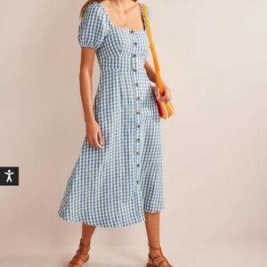 BODEN - Square Neck Linen Midi Dress - 14